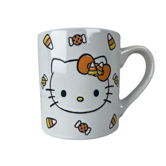 Hello Kitty Candy Corn Wax Resist Ceramic Pottery Mug | Holds 14 Ounces - Picture 2 of 9